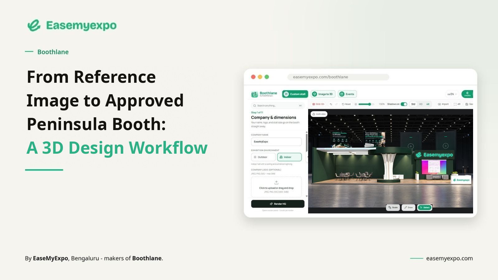 Boothlane blog featured image: From Reference Image to Approved Peninsula Booth - A 3D Design Workflow, with dashboard preview
