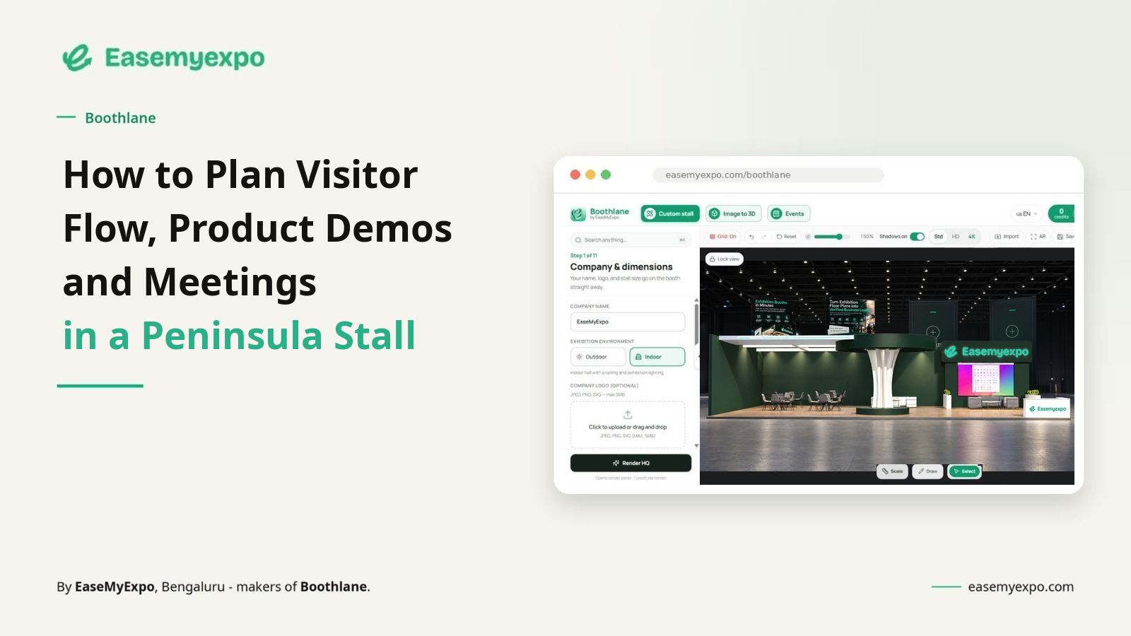 Boothlane blog featured image: How to Plan Visitor Flow, Product Demos and Meetings in a Peninsula Stall, with dashboard preview
